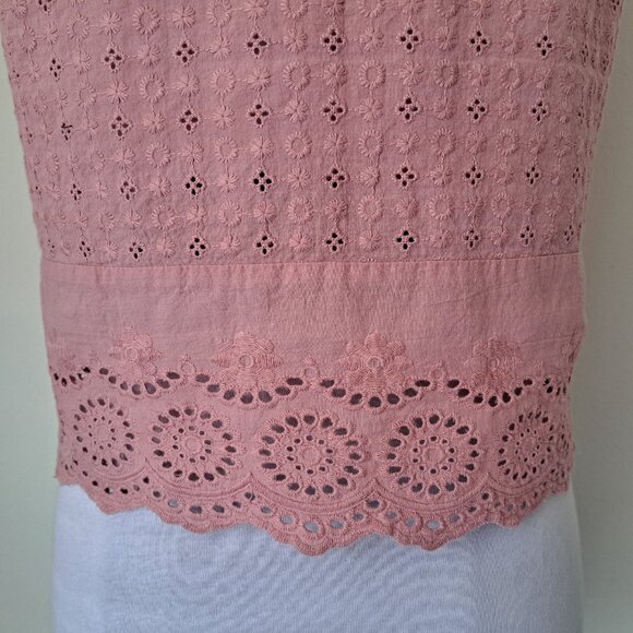 Roomates Juniors Cotton Eyelet Top Pink Color SIze L Cap Ruffles Sleeve - Picture 5 of 8